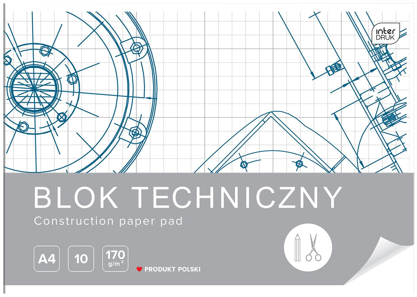 Blok techniczny A4/170g biały 10 kartek Interdruk